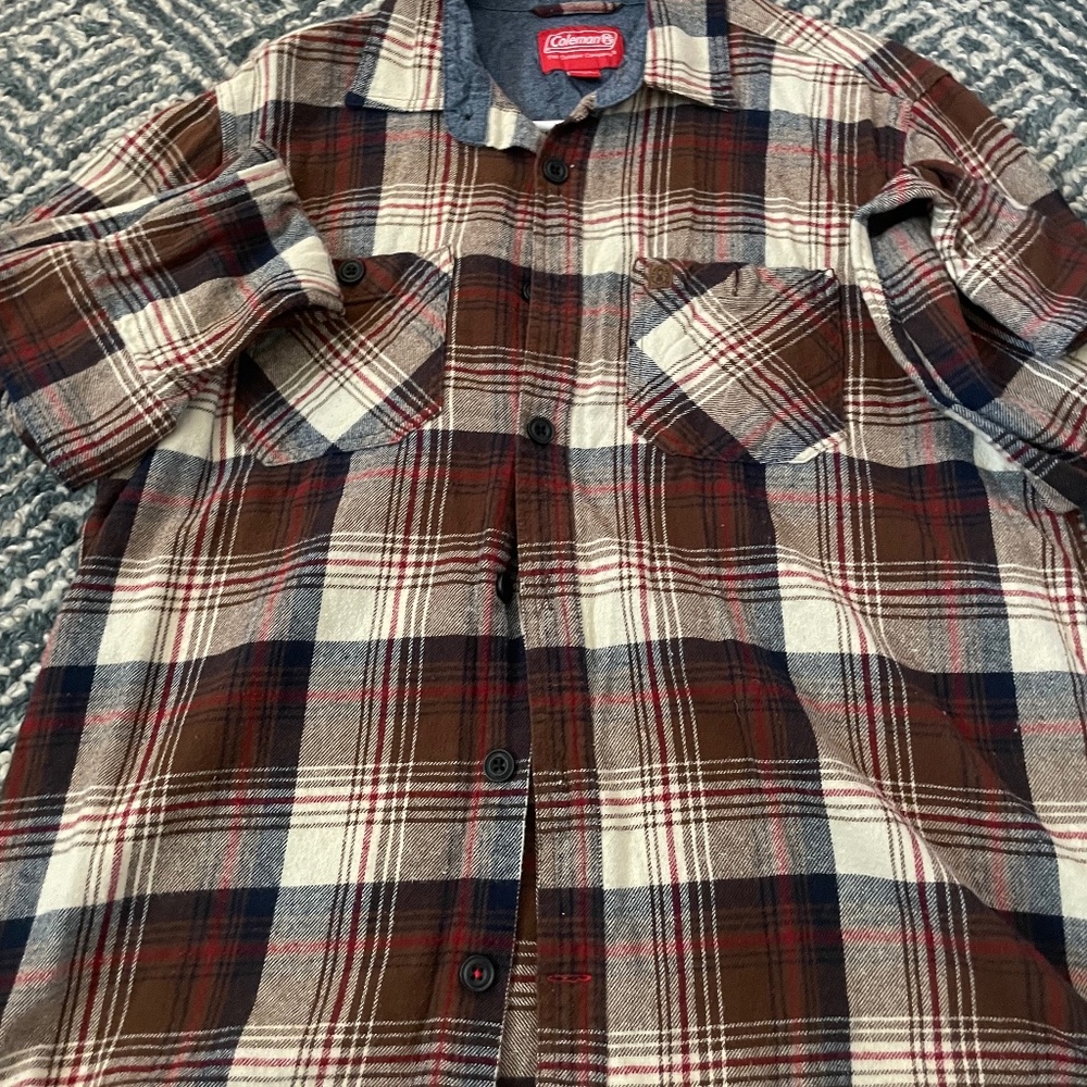 White and brown flannel shirt